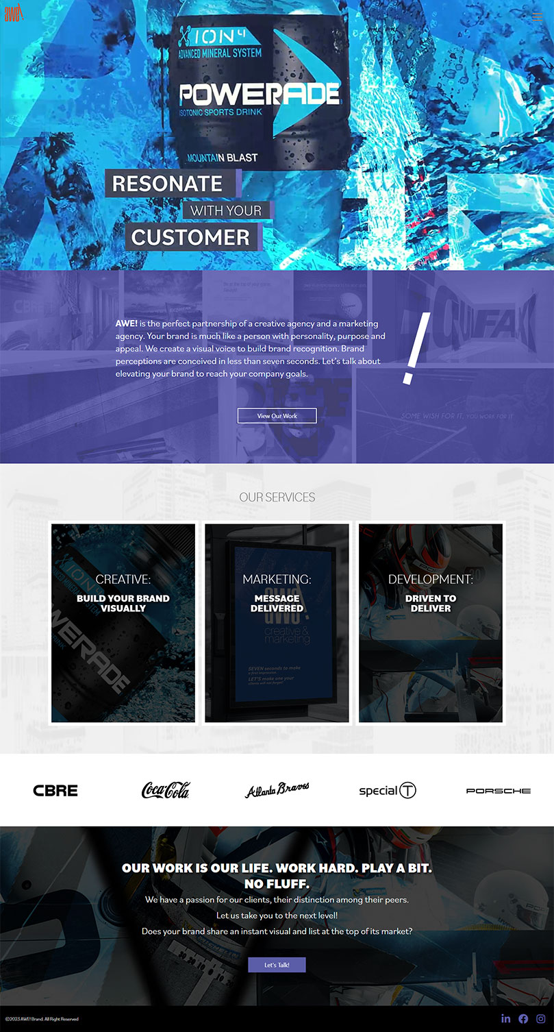 AWE Brand homepage website layout